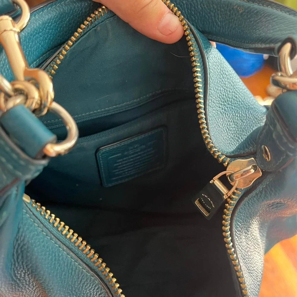 2010s Coach Harley Hobo Crescent Teal pebbled leather Shoulder bag / handbag